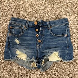 American Eagle Outfitters Blue Distressed Jean Shorts High-Waisted